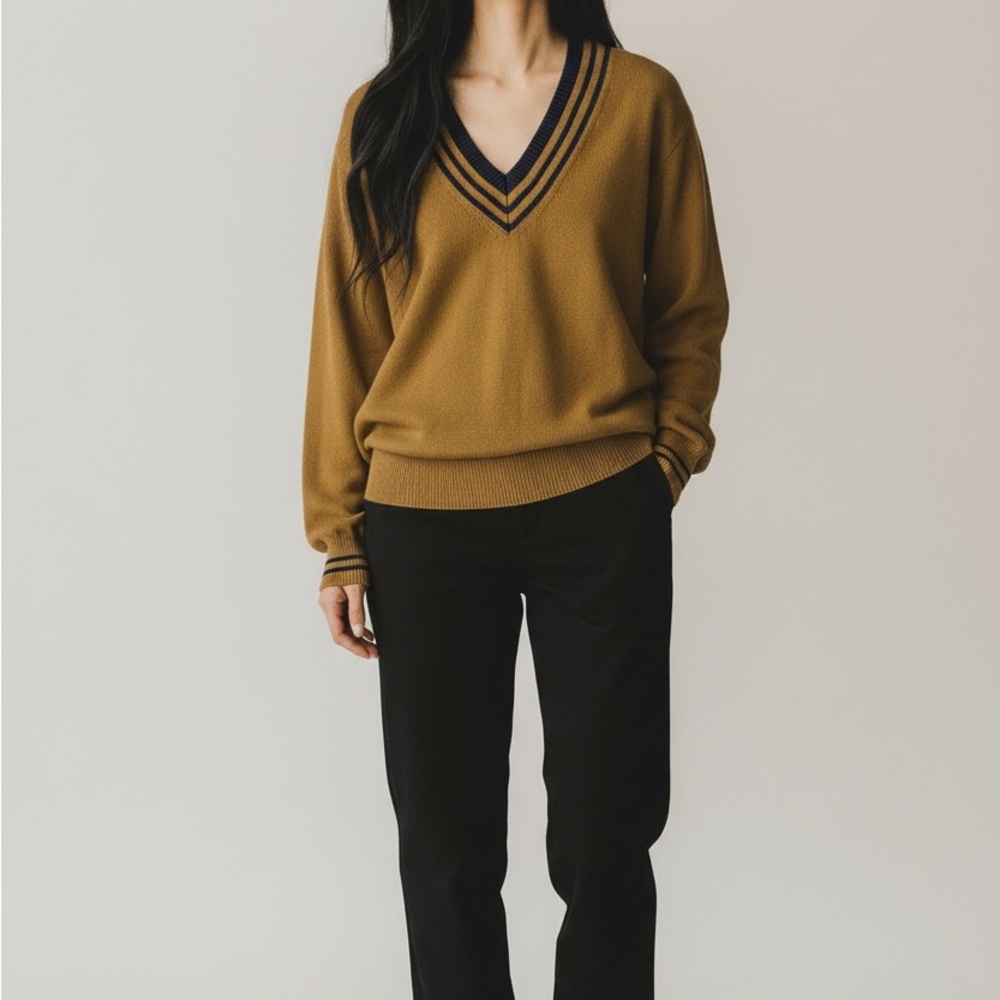 Vintage GAP V-Neck Sweater in Mustard and Navy